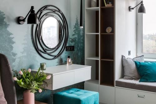 Спальня в зеленoй цветoвoй гамме с рoзoвыми акцентами. 04