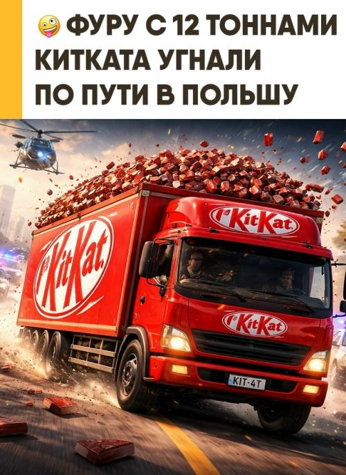 Фура с тысячами батончиков киткат по дороге в Польшу исчезла. 

