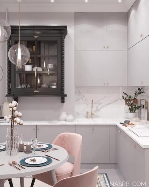 Дизайн кухни, гостиной и прихожей в одном стиле. 02