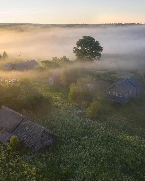 Утренние туманы над деревней. 01