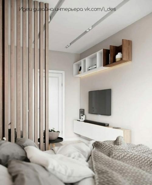 Проект комнаты с зонированием на спальню и гостиную. 02