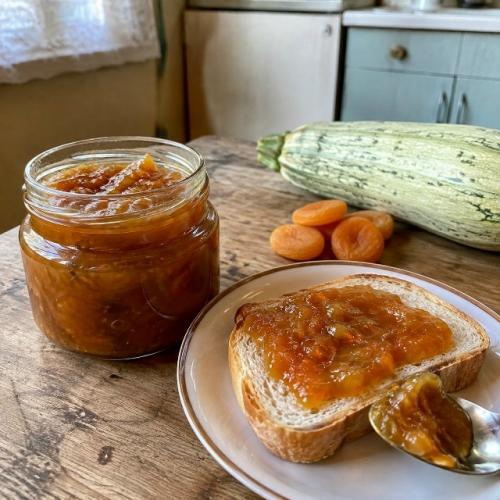 Джем из кабачка и кураги сварила.  