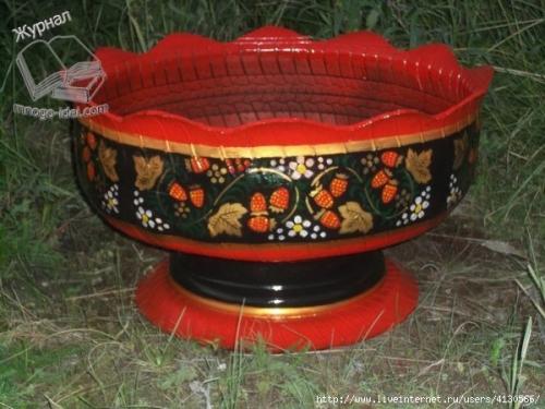 Ваза из старой автомобильной покрышки. 06