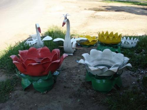 Ваза из старой автомобильной покрышки. 07