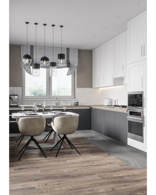 Авторский проект кухни - гостиной в сером цвете. 01