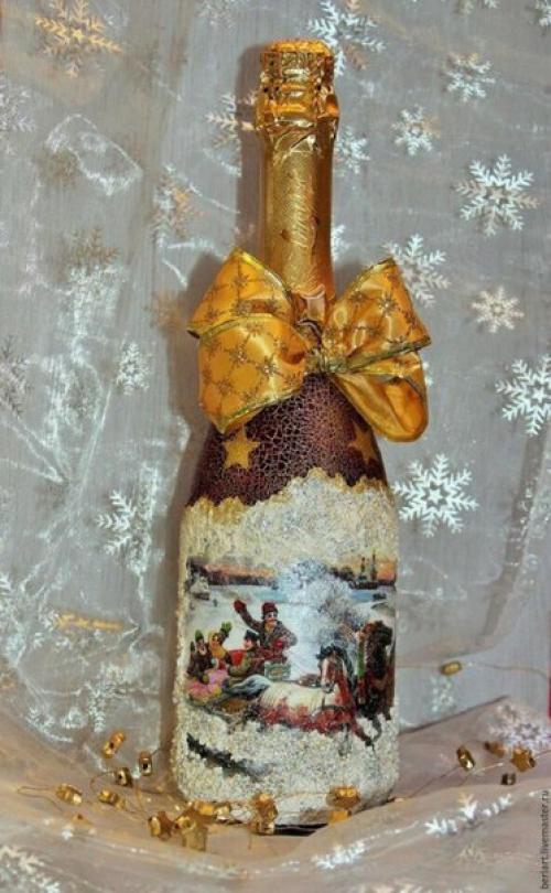 Мастер-класс по декорированию бутылки шампанского в технике декупаж. 08