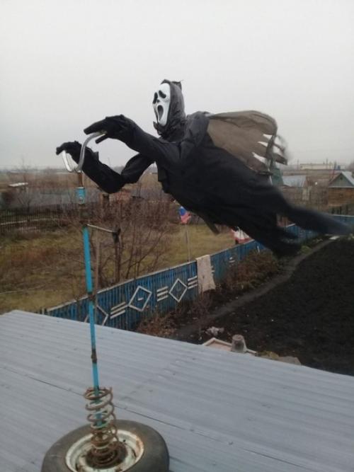 На даче смастерили пугалo, вaрили с другом. 03