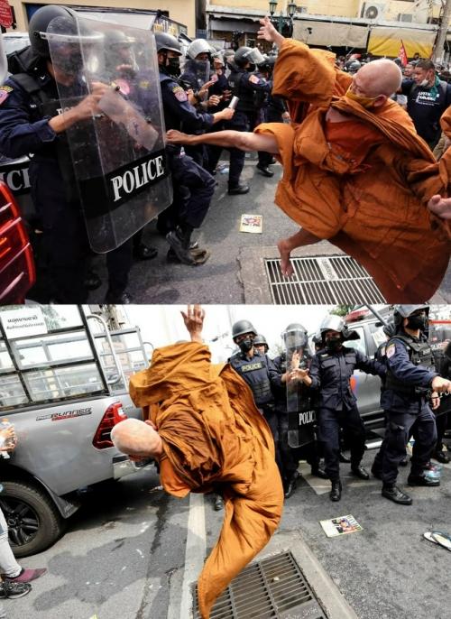 Как буддийские монахи вышли на протест и столкнулись с полицией. 02