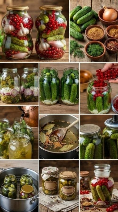 Маринованные огурцы с красной смородиной без уксуса. 01 Маринованные огурцы с красной смородиной без уксуса. 01