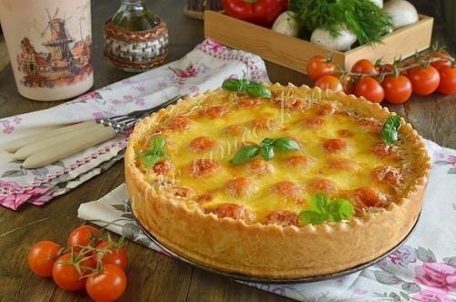 Открытый пирог Киш Лорен с курицей и грибами. 08