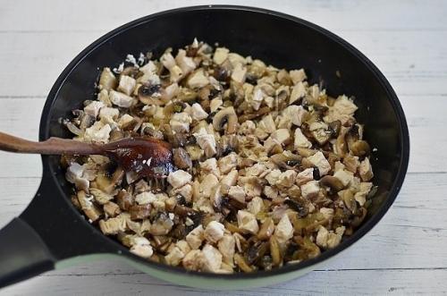 Открытый пирог Киш Лорен с курицей и грибами. 03