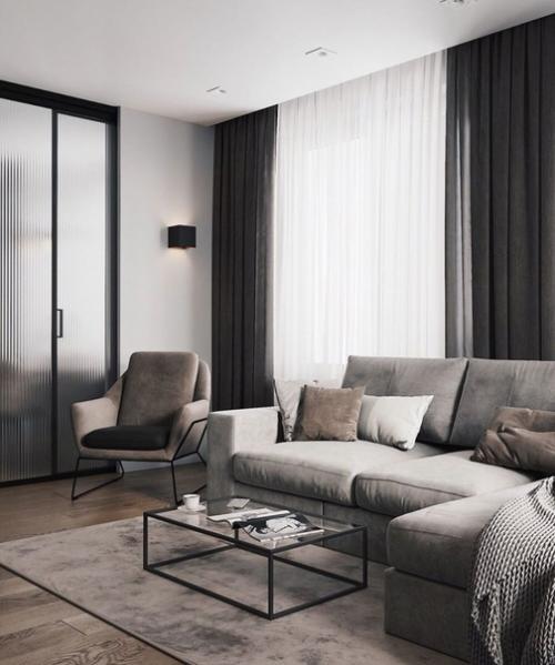 Стильный дизайн гостиной и кухни. 02