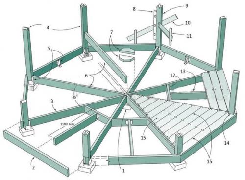 Восьмигранная беседка, сделанная своими руками. 06