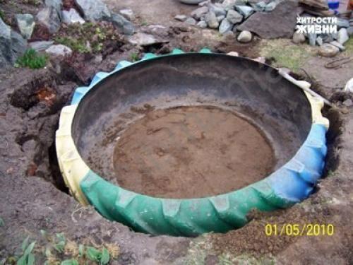 Как сделать декоративный прудик из старой покрышки. 01