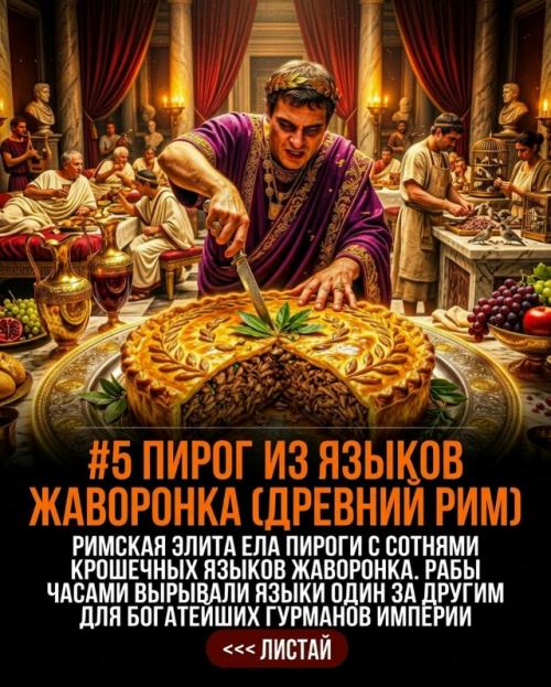 Роскошные пиры древних римских императоров часто шокировали своими безумными кулинарными шедеврами. 05