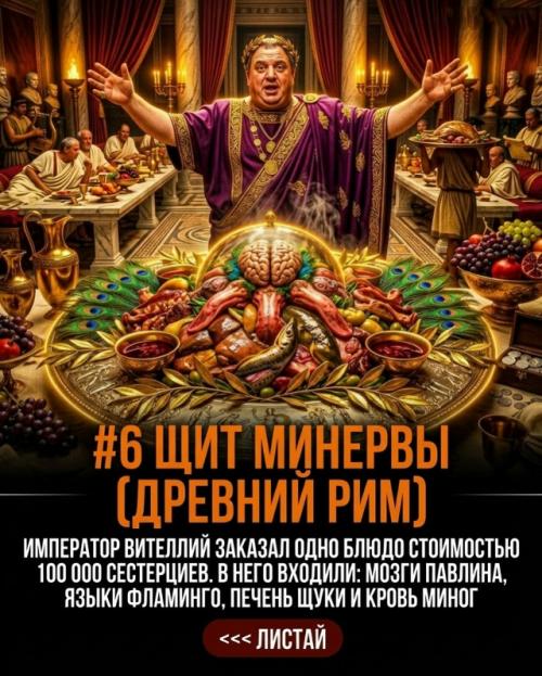Роскошные пиры древних римских императоров часто шокировали своими безумными кулинарными шедеврами. 06