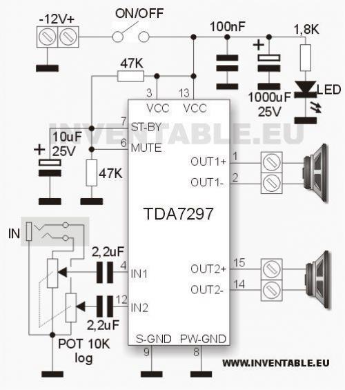 Простой мощный стерео усилитель на одной микросхеме Tda7297. 01 Простой мощный стерео усилитель на одной микросхеме Tda7297. 01