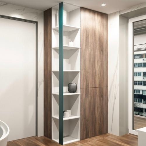 Дизайн - проект ванной комнаты в светлой цветовой гамме с ярким акцентом. 03