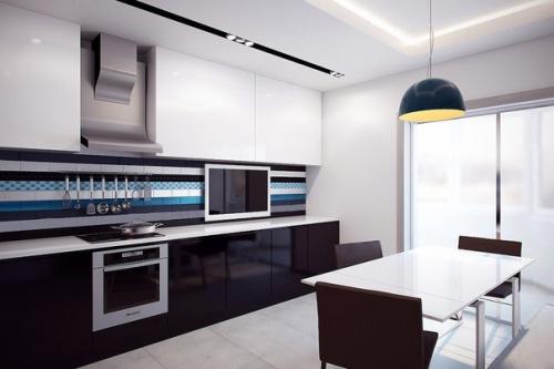 Дизайн - проект кухни в черном и белом цвете с яркими акцентами. 02