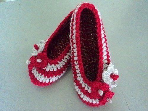 Вязаные тапочки Три Цветка. 06