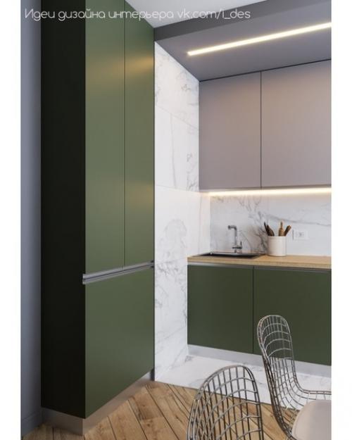 Кухня с зеленым гарнитуром, как вам такое решение. 04