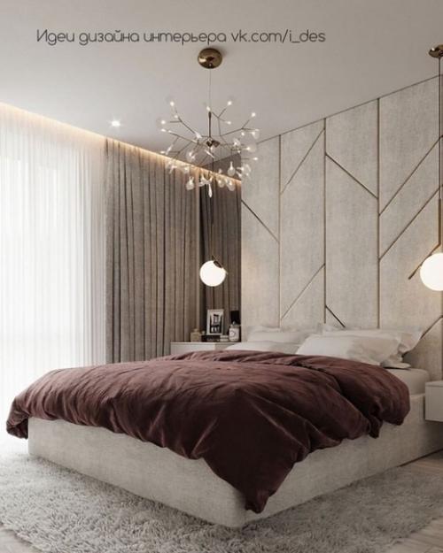 Приятный дизайн спальни в спокойной цветовой гамме. 01