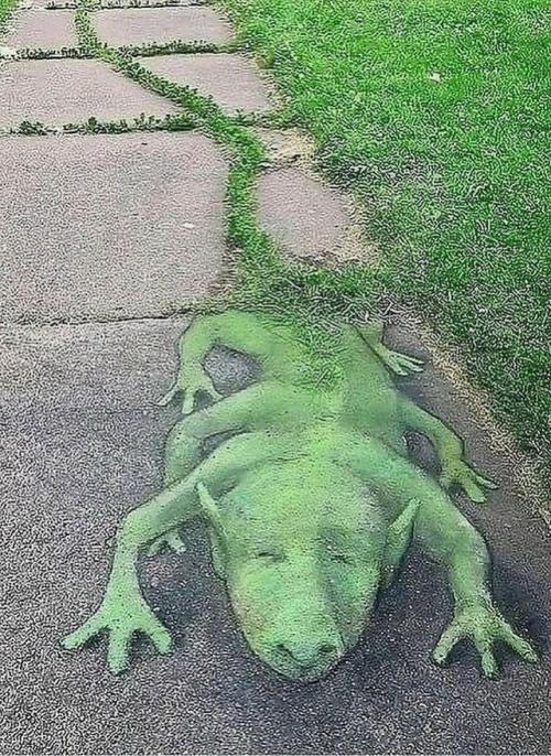 Трещины на тротуарах превращаются в целые миры художника. 01