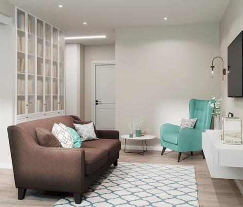 Очень нежный и уютный проект квартиры с зеленым акцентом. 03