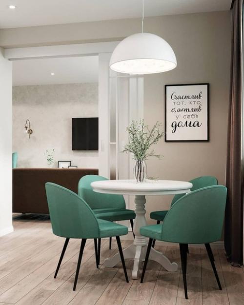 Очень нежный и уютный проект квартиры с зеленым акцентом. 01