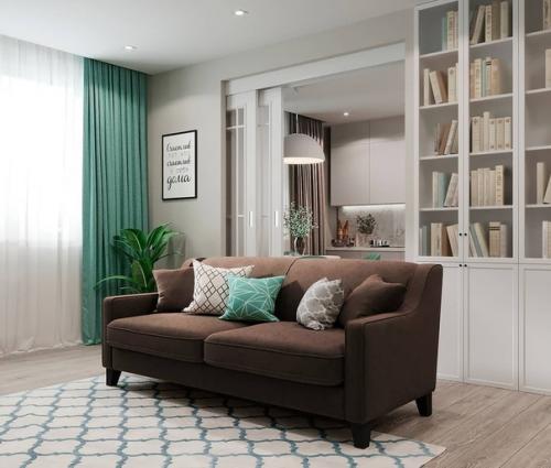 Очень нежный и уютный проект квартиры с зеленым акцентом. 07