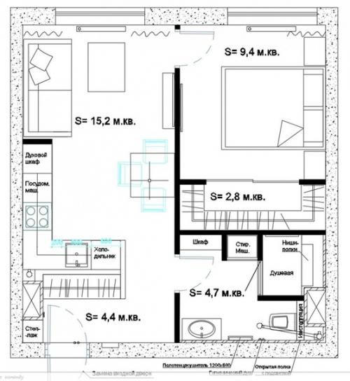 Проект однушки в 39 кв. 09