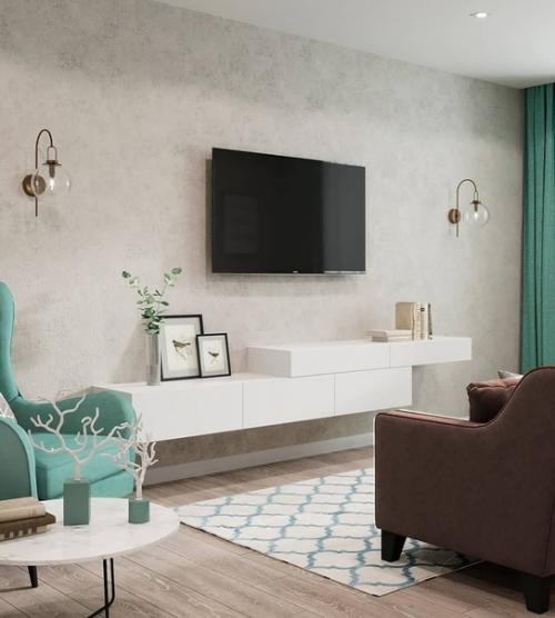 Очень нежный и уютный проект квартиры с зеленым акцентом. 02