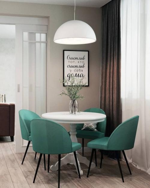 Очень нежный и уютный проект квартиры с зеленым акцентом. 06