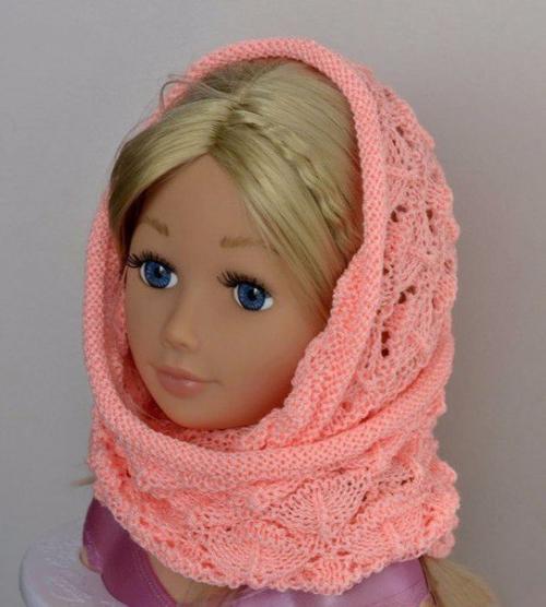 Ажурная шапочка и снуд, вязанные спицами. 01